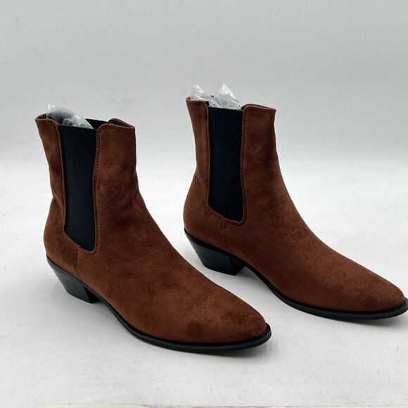 FOWT Dark Brown Men Fashion Round Toe Block Low Heel Stretchy Ankle Boots main image 4
